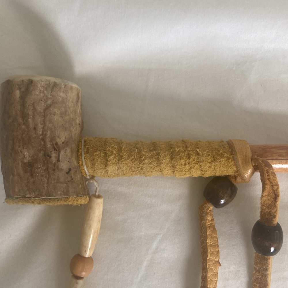 Wooden Decorative piece pipe with Beads rattlesnake